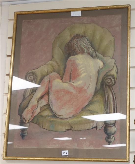 Michael Harvey, pastel, Nude on an armchair, signed and dated 68, 65 x 50cm